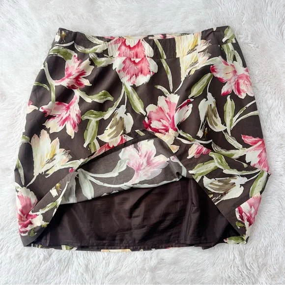 Talbots silk blend floral skirt brown pink and yellow Sz 24W - Picture 3 of 11